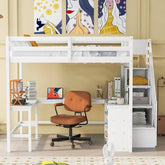 Bellemave® Full Size Loft Bed with Built - in L - Shaped Desk and Three - Tier Storage Shelves,and Attached Storage Staircase - Bellemave